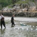 Two men fishing in creek