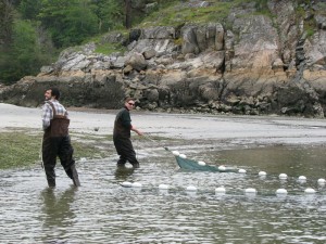 Two men fishing in creek